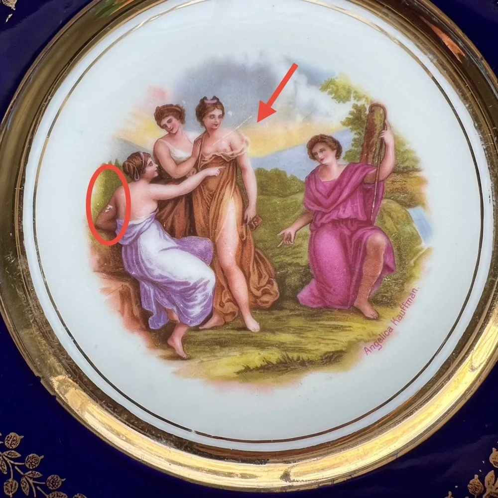 SOLD VINTAGE Cobalt Blue Gold Trim Collector Plate Art Angelica Kauffman - Picture 9 of 15